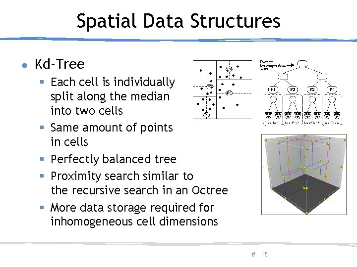 Spatial Data Structures ● Kd-Tree § Each cell is individually split along the median