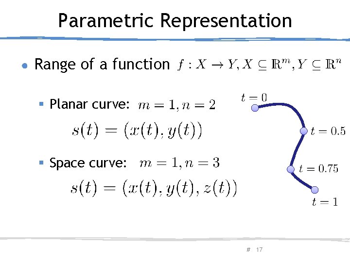 Parametric Representation ● Range of a function § Planar curve: § Space curve: February