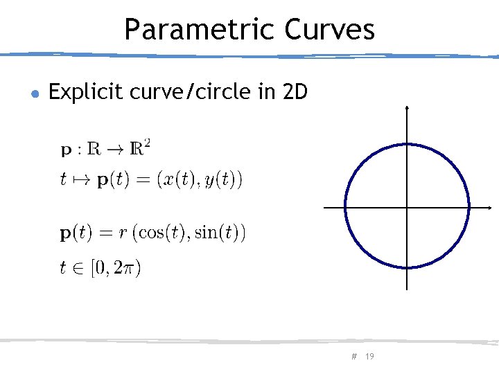 Parametric Curves ● Explicit curve/circle in 2 D February 20, 2013 Olga Sorkine #