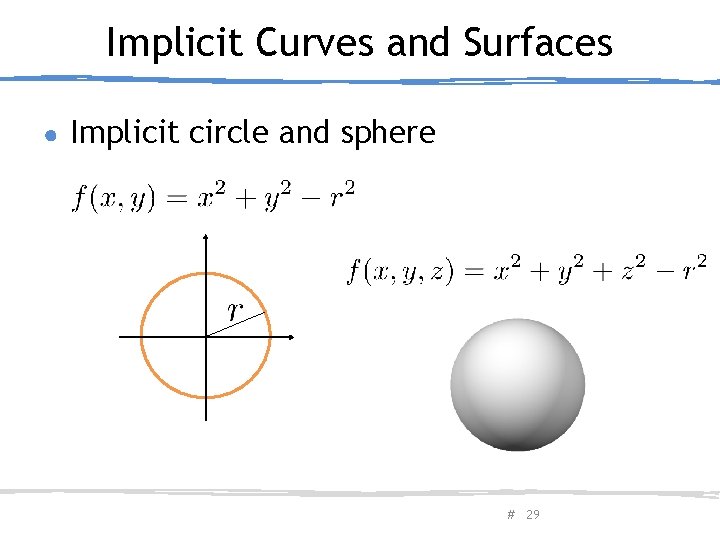 Implicit Curves and Surfaces ● Implicit circle and sphere February 20, 2013 Olga Sorkine