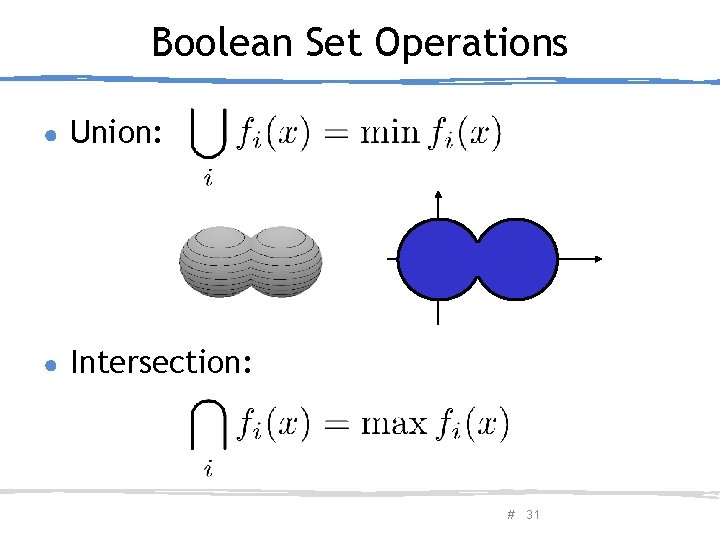 Boolean Set Operations ● Union: ● Intersection: February 20, 2013 Olga Sorkine # 31