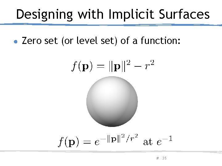 Designing with Implicit Surfaces ● Zero set (or level set) of a function: February