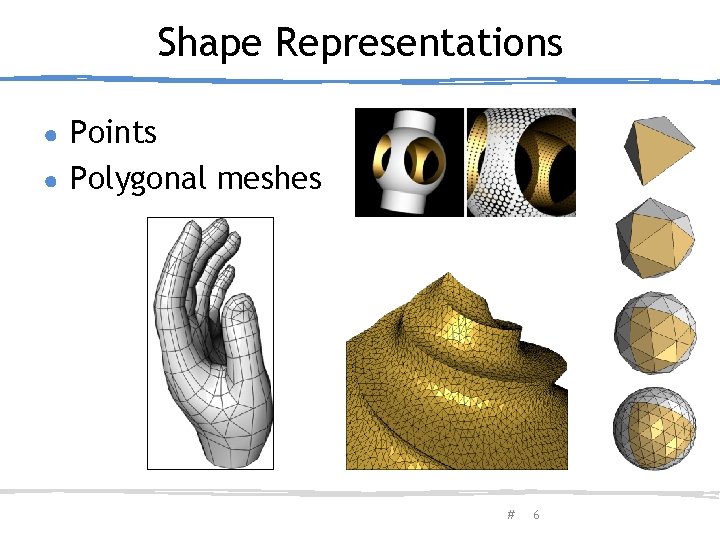 Shape Representations Points ● Polygonal meshes ● February 20, 2013 Olga Sorkine # 6