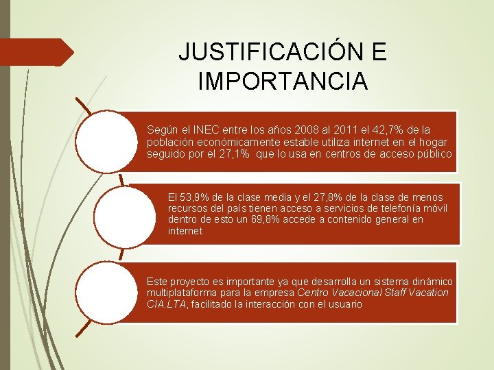 JUSTIFICACIÓN E IMPORTANCIA Según el INEC entre los años 2008 al 2011 el 42,