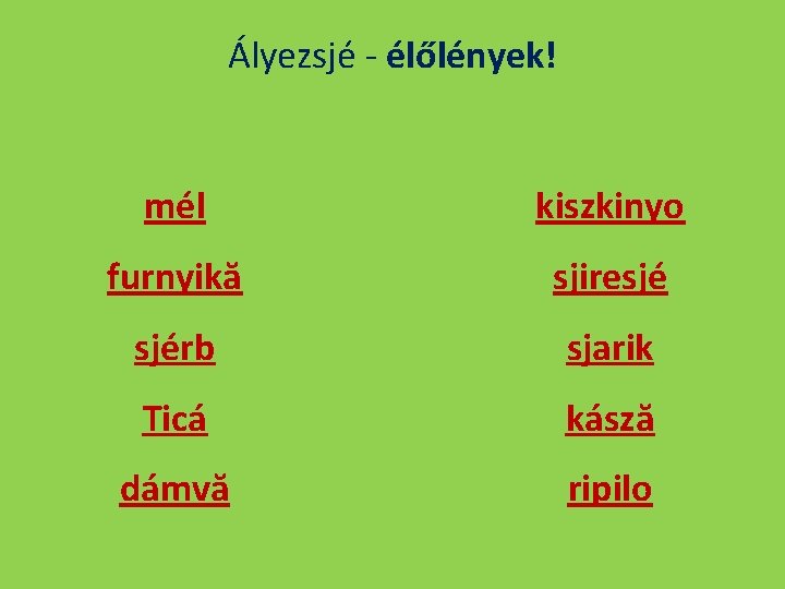 Ályezsjé - élőlények! mél kiszkinyo furnyikă sjiresjé sjérb sjarik Ticá kásză dámvă ripilo 