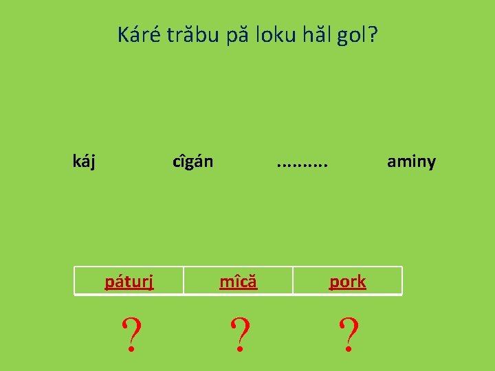 Káré trăbu pă loku hăl gol? káj cîgán . . aminy páturj mîcă pork