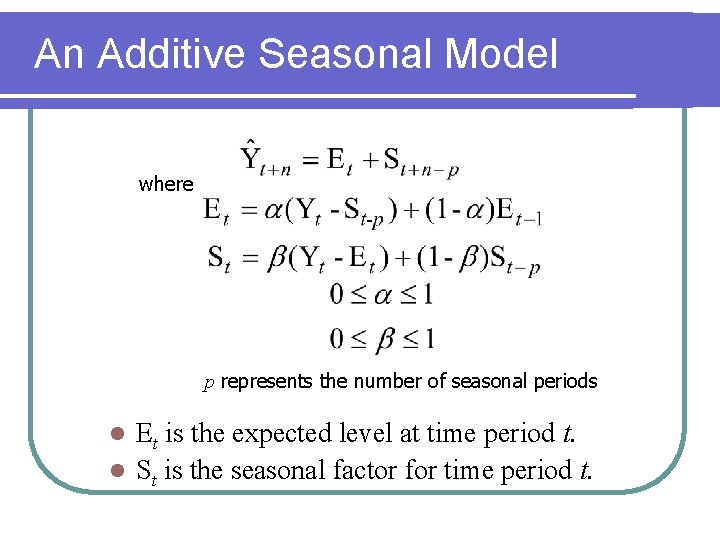 An Additive Seasonal Model where p represents the number of seasonal periods Et is