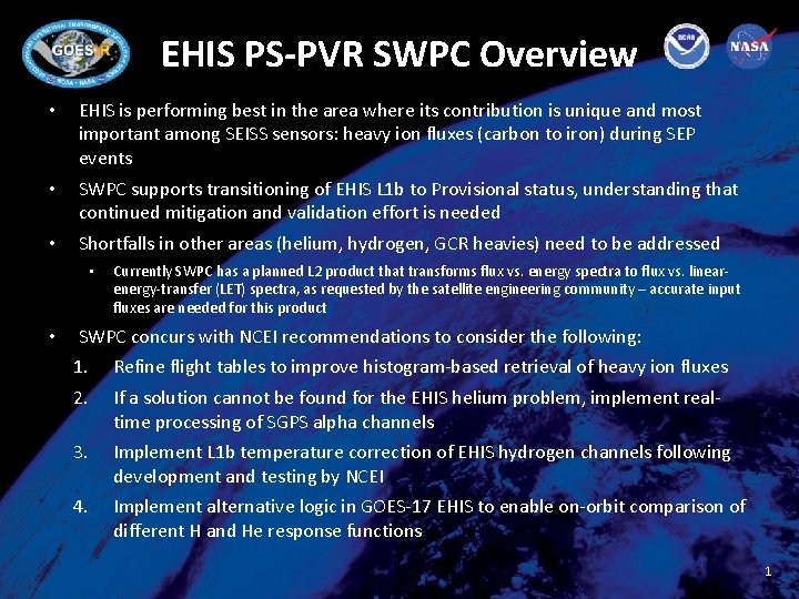 EHIS PS-PVR SWPC Overview • EHIS is performing best in the area where its