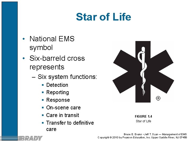 Star of Life • National EMS symbol • Six-barreld cross represents – Six system