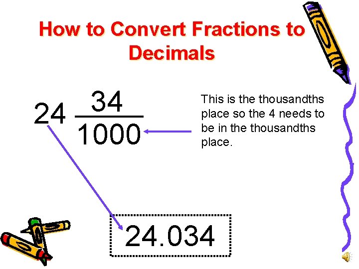 How to Convert Fractions to Decimals 34 24 1000 This is the thousandths place