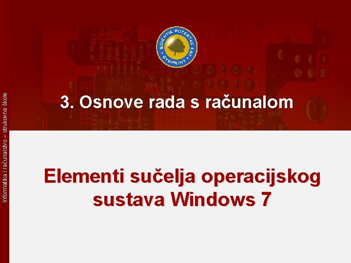 Informatika i računalstvo – strukovne škole 3. Osnove rada s računalom Elementi sučelja operacijskog