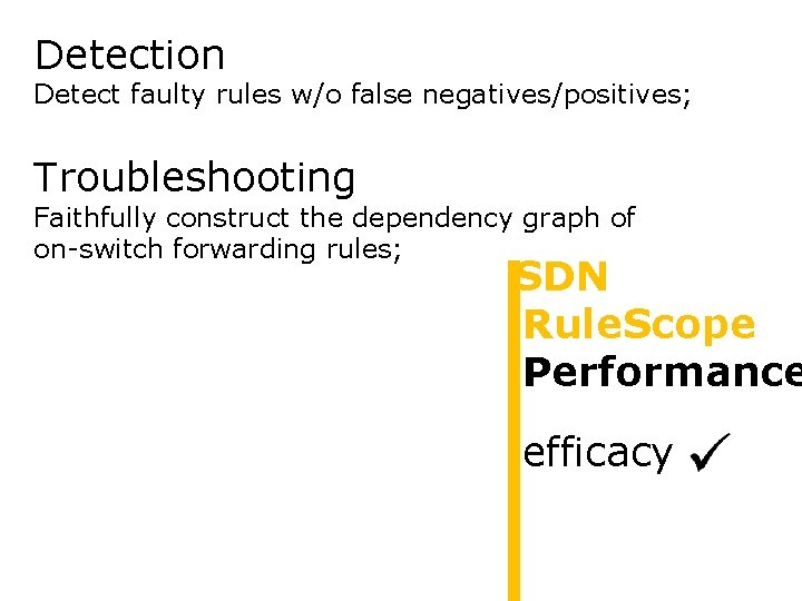 Controller Detection Detect faulty rules w/o false negatives/positives; Troubleshooting Gotta Tell You Switches Only