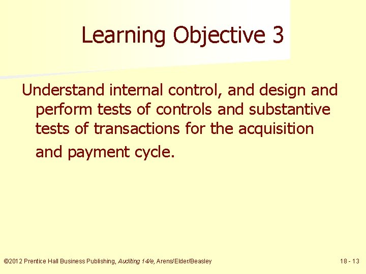 Learning Objective 3 Understand internal control, and design and perform tests of controls and