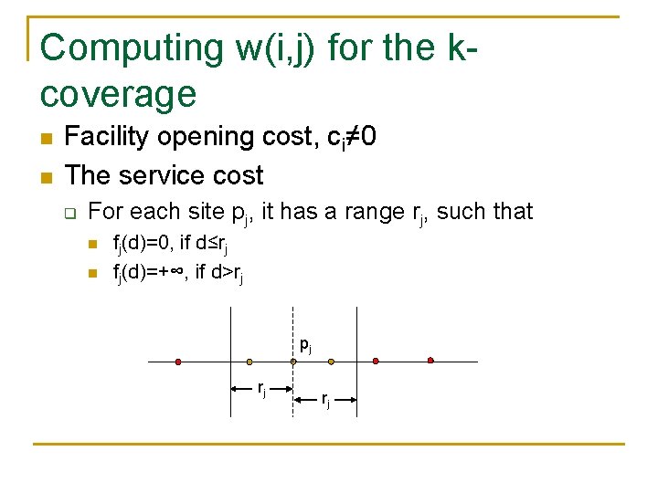 Computing w(i, j) for the kcoverage n n Facility opening cost, ci≠ 0 The Computing w(i, j) for the kcoverage n n Facility opening cost, ci≠ 0 The