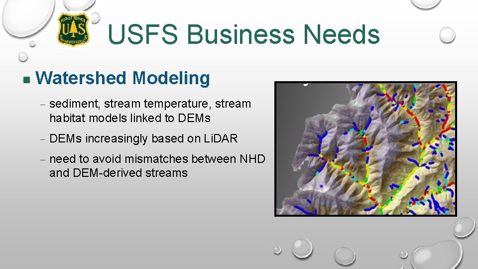 USFS Business Needs Watershed Modeling – sediment, stream temperature, stream habitat models linked to