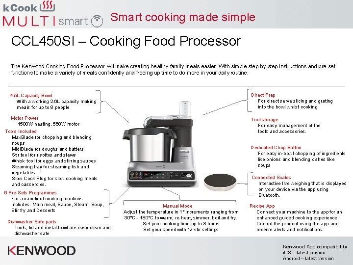 Smart cooking made simple CCL 450 SI – Cooking Food Processor The Kenwood Cooking