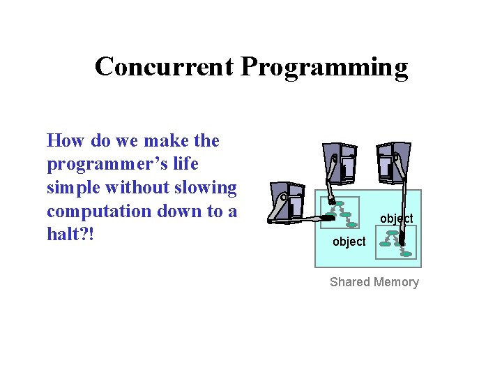 Concurrent Programming How do we make the programmer’s life simple without slowing computation down