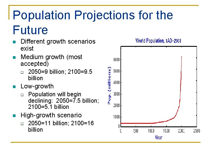 Population Projections for the Future n n Different growth scenarios exist Medium growth (most