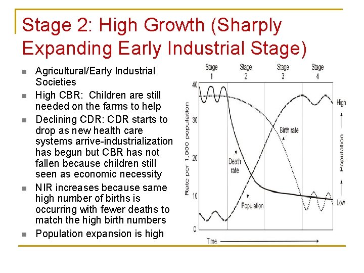 Stage 2: High Growth (Sharply Expanding Early Industrial Stage) n n n Agricultural/Early Industrial