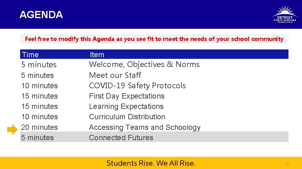 AGENDA Feel free to modify this Agenda as you see fit to meet the