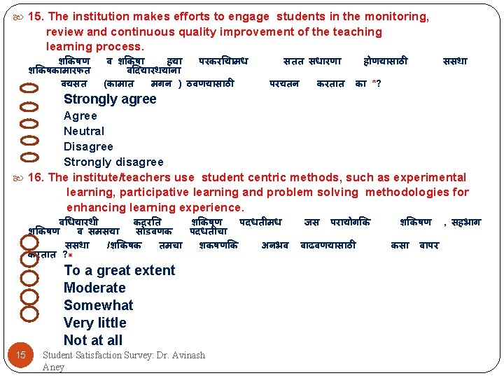  15. The institution makes efforts to engage students in the monitoring, review and