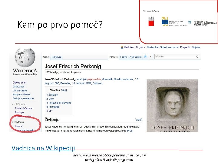 Kam po prvo pomoč? Vadnica na Wikipediji Inovativne in prožne oblike poučevanja in učenja