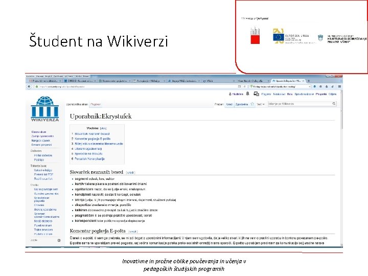 Študent na Wikiverzi Inovativne in prožne oblike poučevanja in učenja v pedagoških študijskih programih