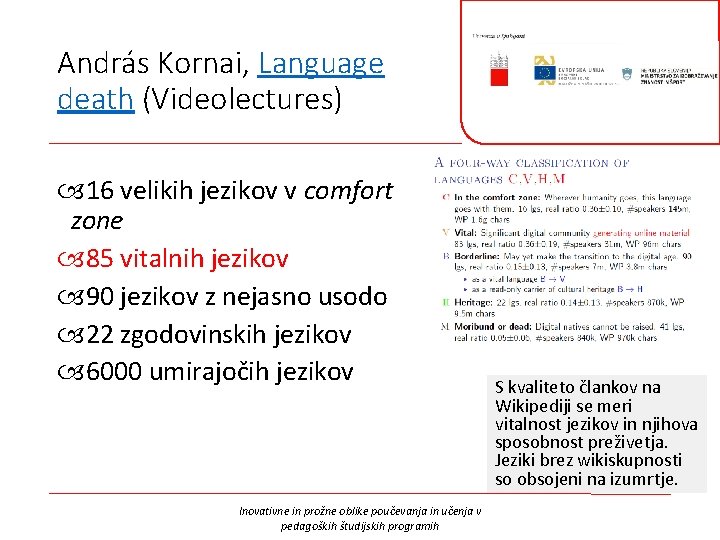 András Kornai, Language death (Videolectures) 16 velikih jezikov v comfort zone 85 vitalnih jezikov