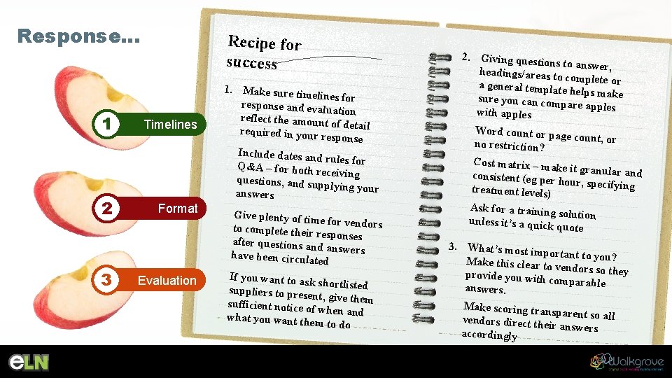 Response… Recipe for success 1 Timelines 2 Format 3 Evaluation 1. Make sure tim