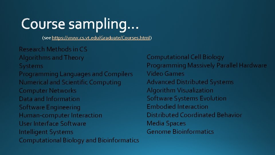 (see https: //www. cs. vt. edu/Graduate/Courses. html) Research Methods in CS Algorithms and Theory