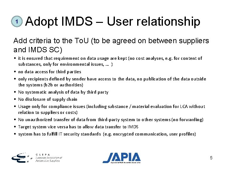 1 Adopt IMDS – User relationship Add criteria to the To. U (to be