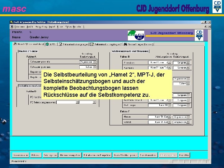 masc Die Selbstbeurteilung von „Hamet 2“, MPT-J, der Selbsteinschätzungsbogen und auch der komplette Beobachtungsbogen