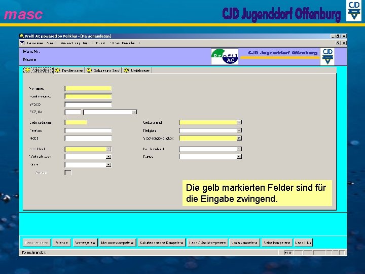 masc Die gelb markierten Felder sind für die Eingabe zwingend. 