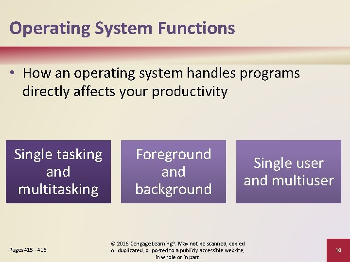 Operating System Functions • How an operating system handles programs directly affects your productivity