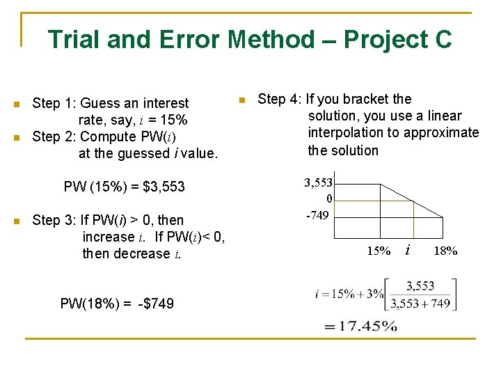 Trial and Error Method – Project C n n Step 1: Guess an interest