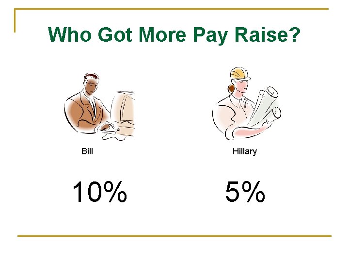 Who Got More Pay Raise? Bill 10% Hillary 5% 