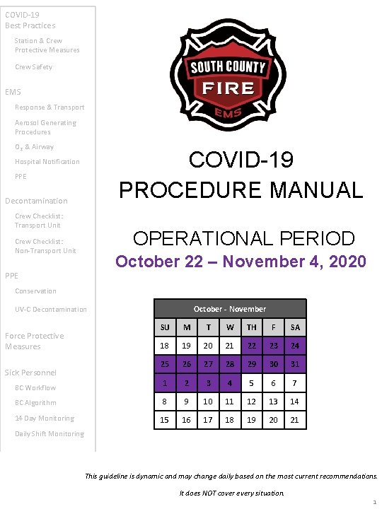 COVID-19 Best Practices Station & Crew Protective Measures Crew Safety EMS Response & Transport