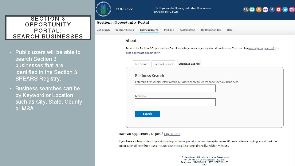 SECTION 3 OPPORTUNITY PORTAL: SEARCH BUSINESSES • Public users will be able to search