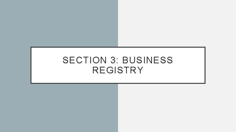 SECTION 3: BUSINESS REGISTRY 