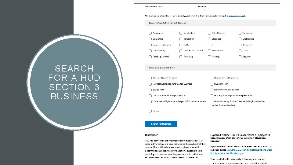 SEARCH FOR A HUD SECTION 3 BUSINESS 