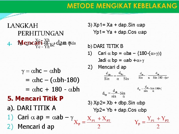 LANGKAH PERHITUNGAN 4. Mencari a hc dan g 3) Xp 1= Xa + dap.