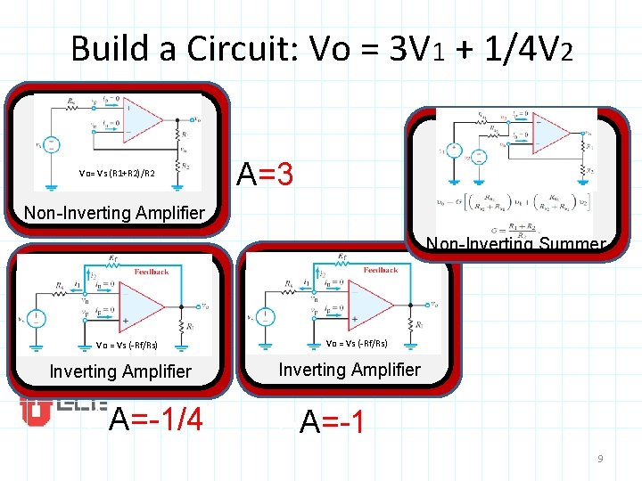 Build a Circuit: Vo = 3 V 1 + 1/4 V 2 Vo= Vs