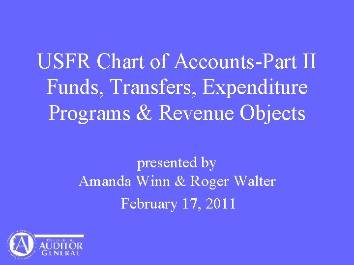USFR Chart of AccountsPart II Funds Transfers Expenditure
