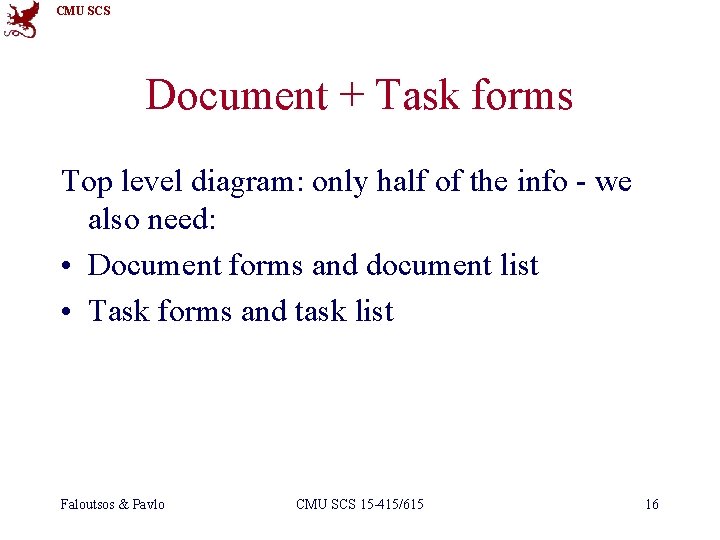 CMU SCS Document + Task forms Top level diagram: only half of the info