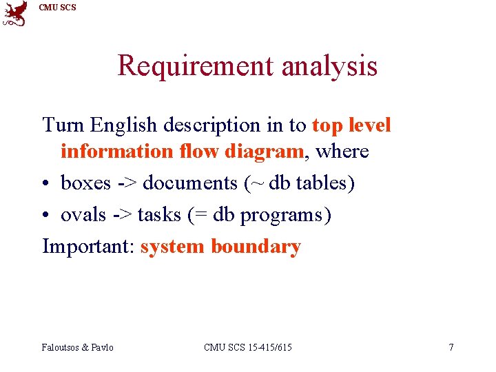 CMU SCS Requirement analysis Turn English description in to top level information flow diagram,