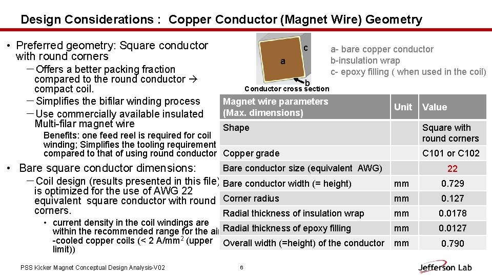 Design Considerations : Copper Conductor (Magnet Wire) Geometry • Preferred geometry: Square conductor with