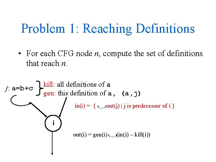 Problem 1: Reaching Definitions • For each CFG node n, compute the set of Problem 1: Reaching Definitions • For each CFG node n, compute the set of