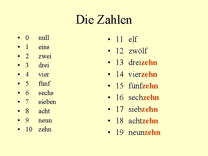 Die Zahlen • • • 0 1 2 3 4 5 6 7 8