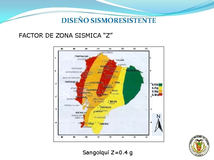 DISEÑO SISMORESISTENTE FACTOR DE ZONA SISMICA “Z” Sangolquí Z=0. 4 g 