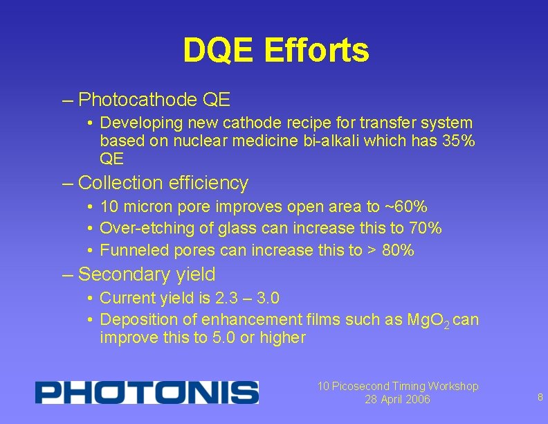 DQE Efforts – Photocathode QE • Developing new cathode recipe for transfer system based